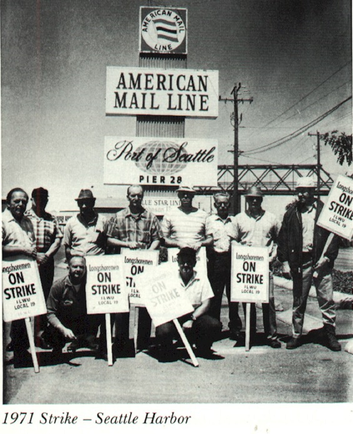 Photo of the Pier 28 picket line Seattle WA 1971